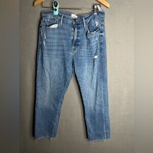 FRAME Le Beau Crop Jeans Women's Sz 28 High Rise Distressed Raw Hem Denim Blue